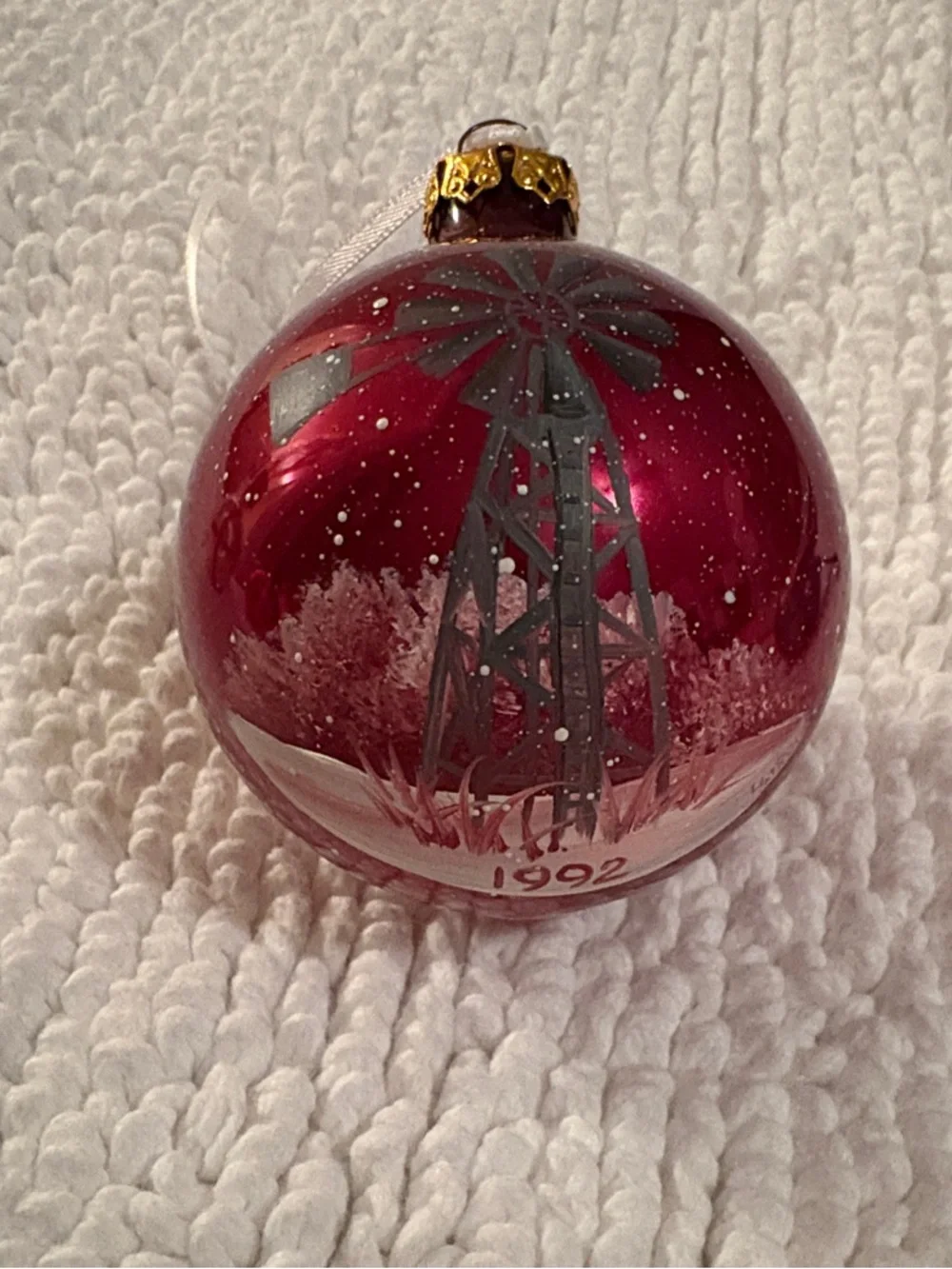 1992 Red Glass Christmas Ornament Holiday Ball